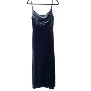 Revelry size 8 blue/gray drape neckline velvet bridesmaid formal prom maxi dress